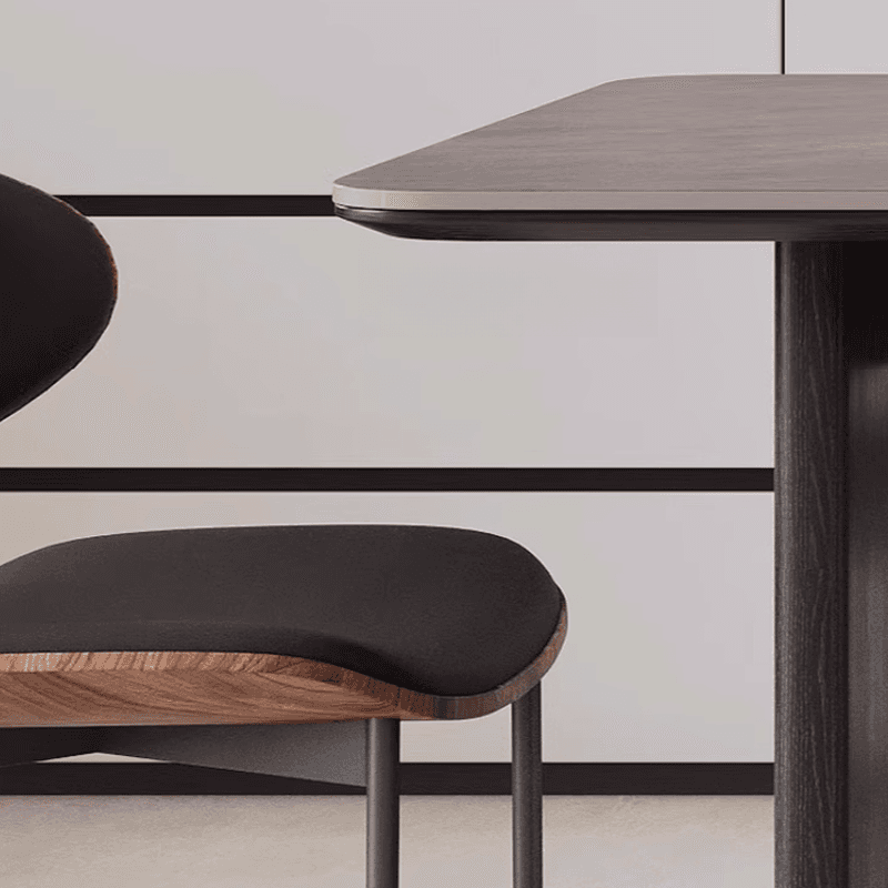 Dining Table Set with Slate Top and Two-sided Pedestal, Fixed Table, Padded Chair with Back, 5-piece in Dove Grey - image 5