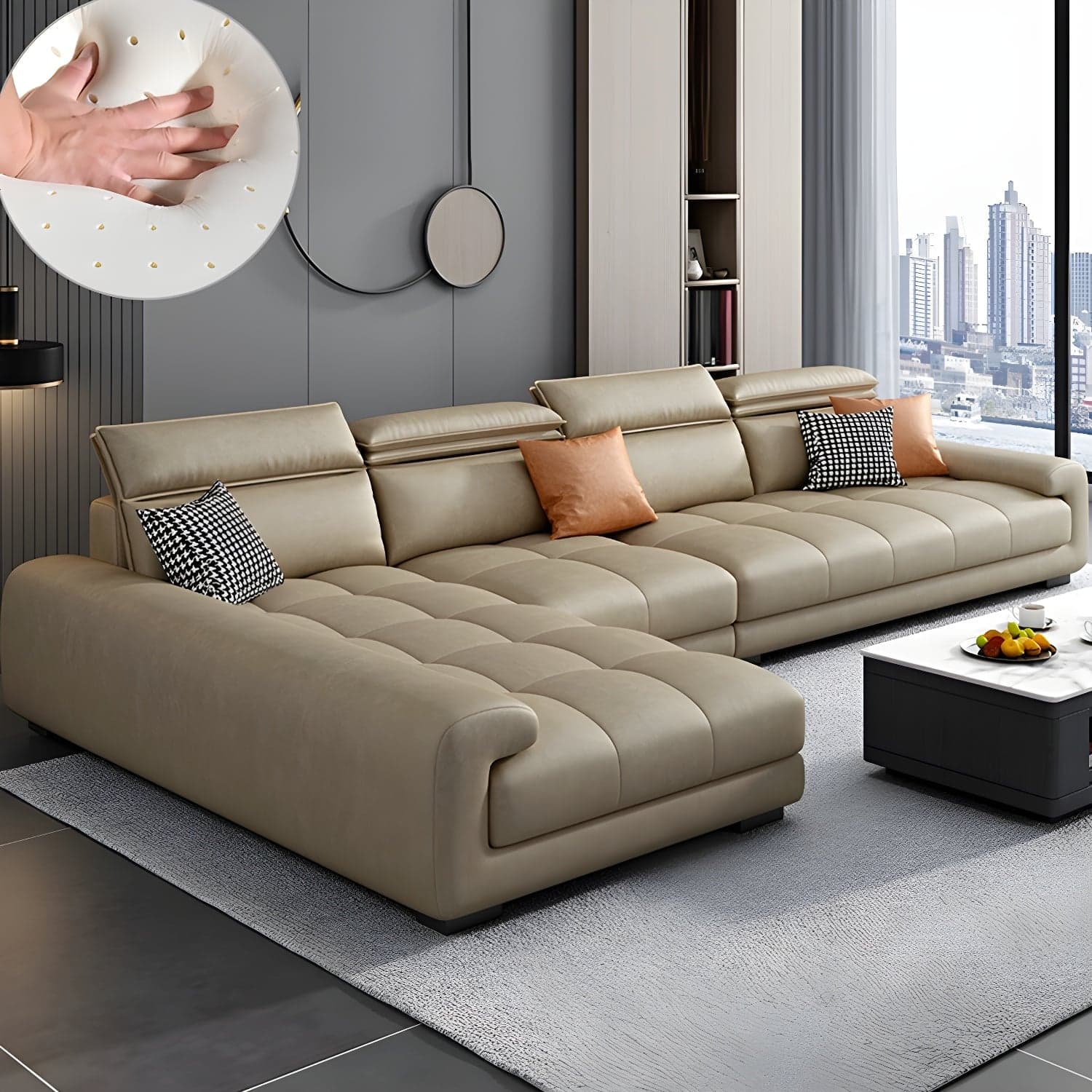 Modern L-Shape Tech Cloth Sectional Sofa Set with Adjustable Headrest - image 5