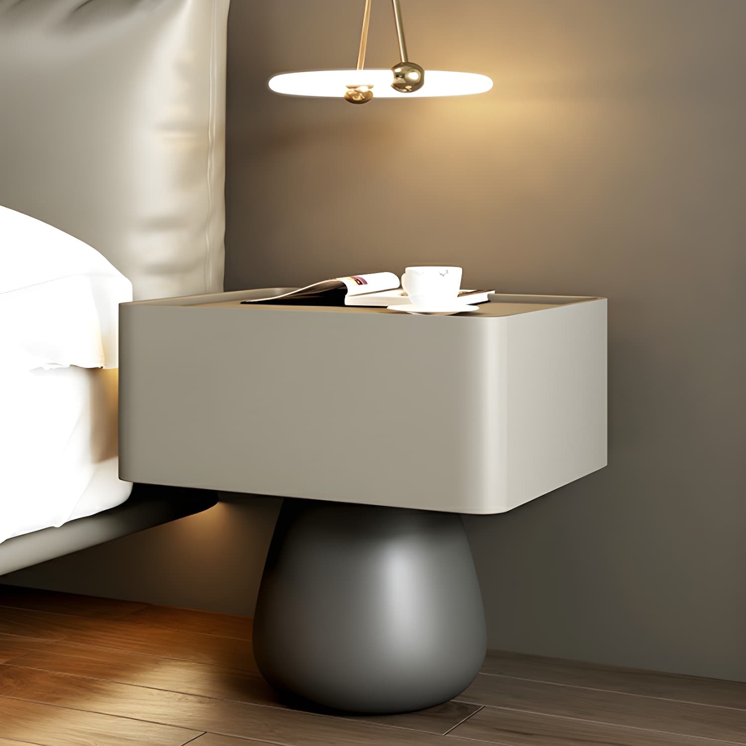 Modern Light Wood Drawer Nightstand with Faux Leather Countertop - image 11