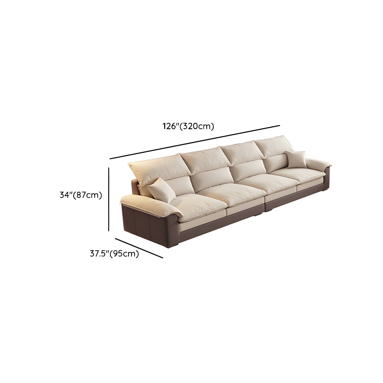 Beige ModernWood Sectional with Pillow Top Arm and Cushion Back - image 14