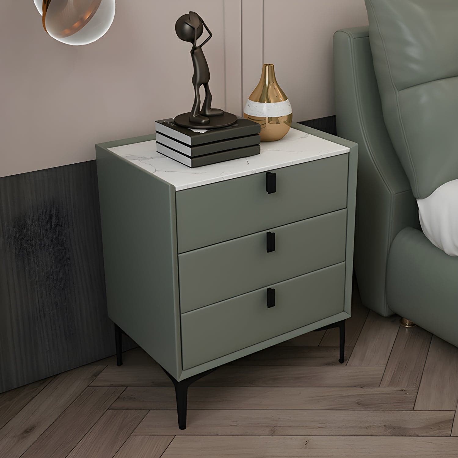 Glam Style Sintered Stone Top 3 Drawers Nightstand for Bedroom - image 5