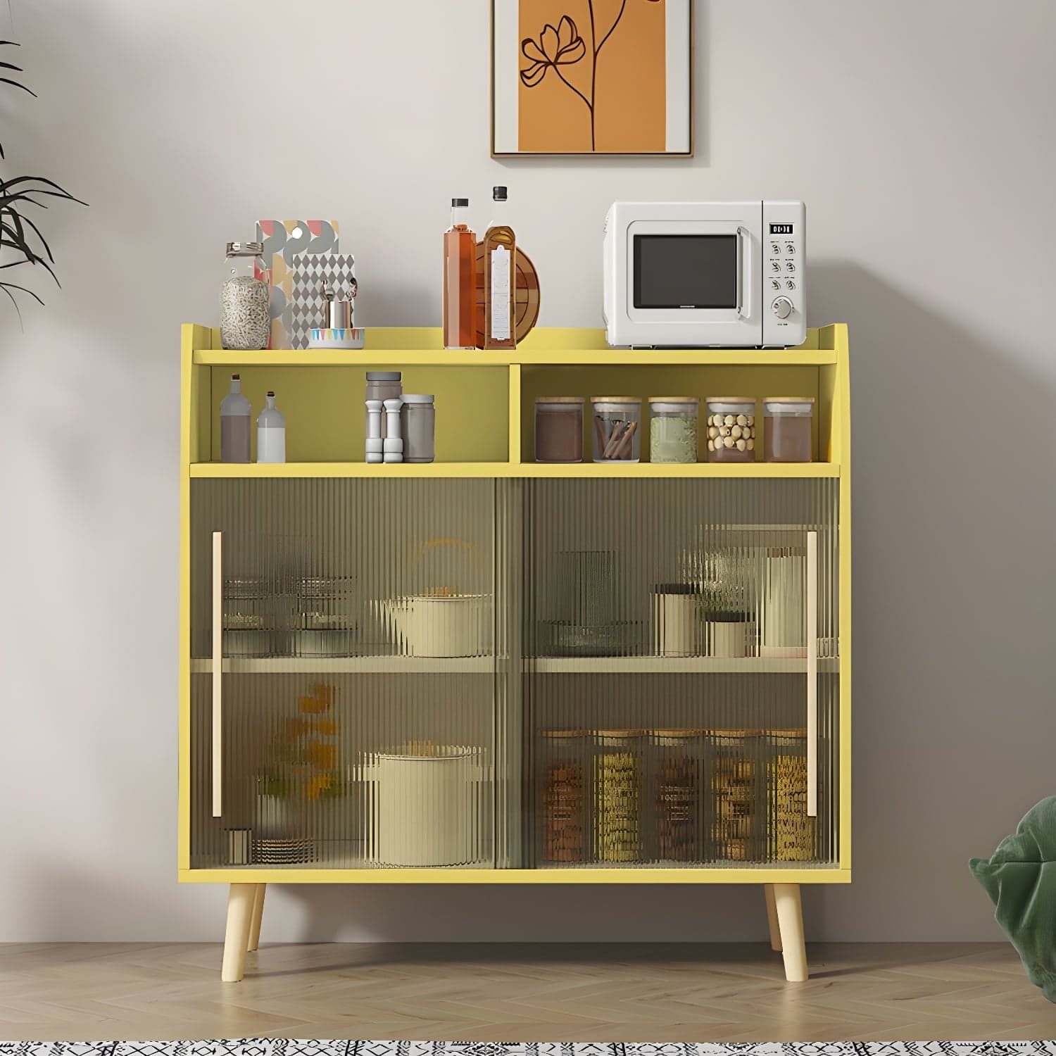 Scandinavian Wood Sideboard Credenza with Acrylic Doors and Cabinet Storage - image 3