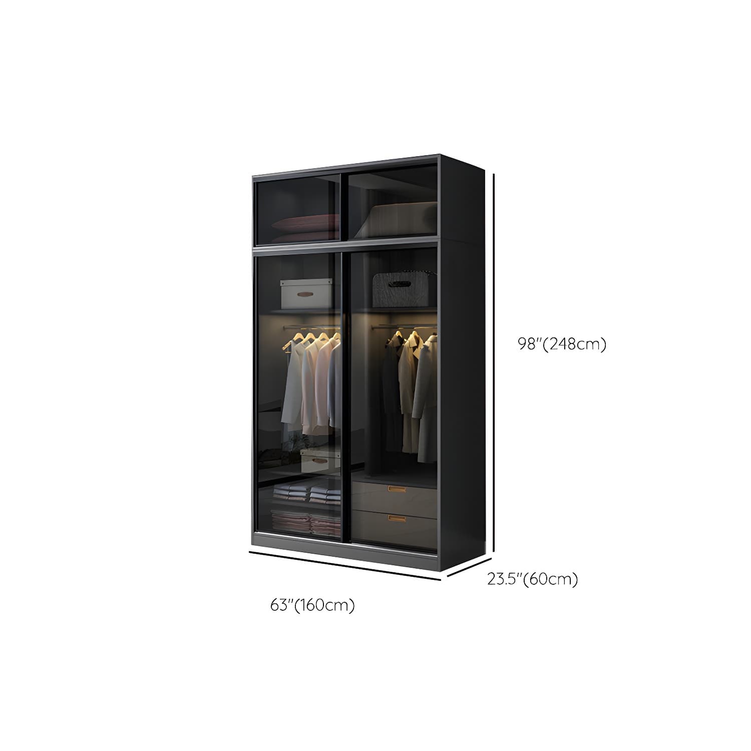 Black Wardrobe Cabinet Contemporary Glass Wardrobe Armoire for Home - image 17