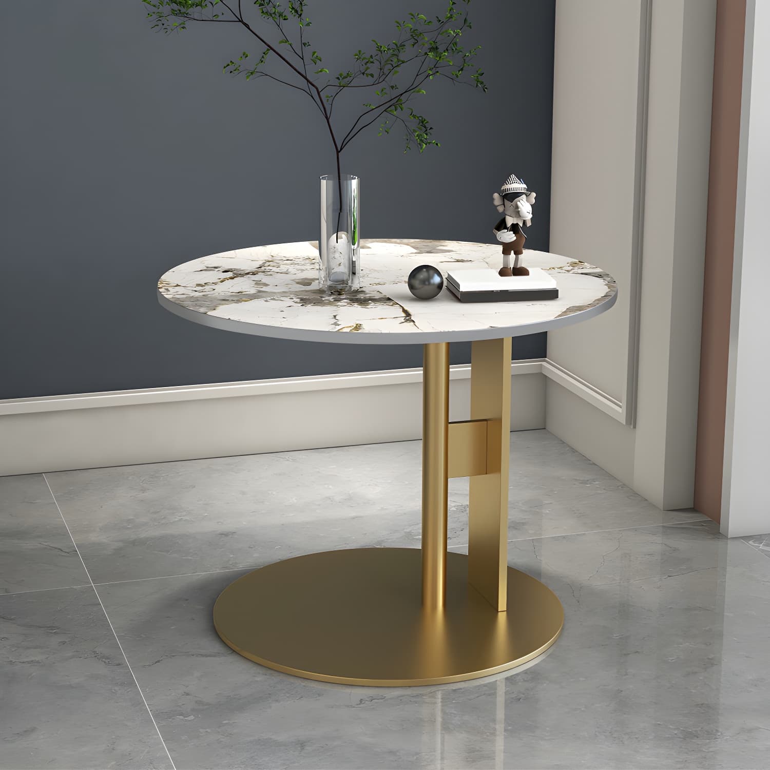 Pedestal Cocktail Table Contemporary Slate Top Coffee or End Table