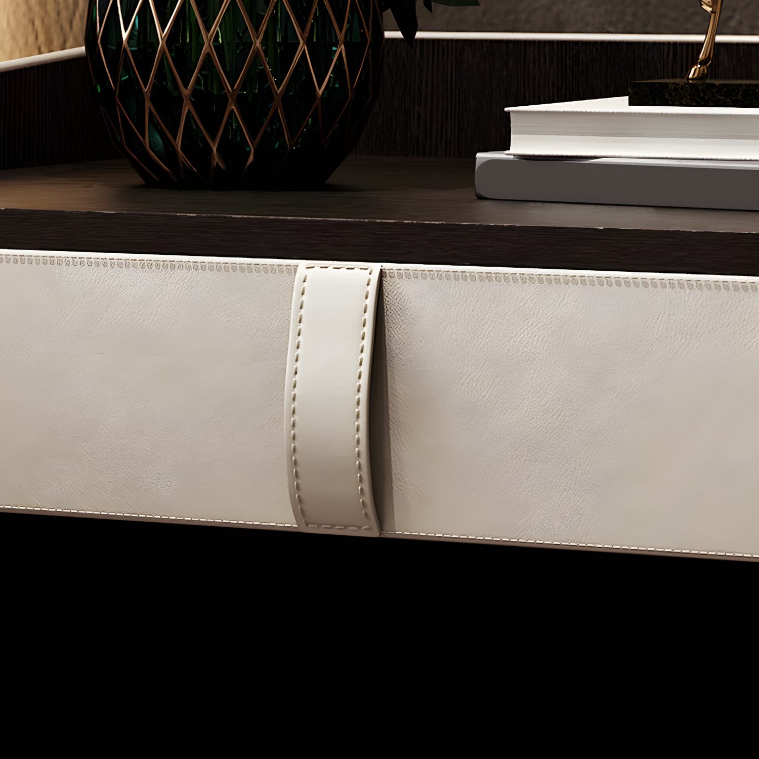 Faux Leather Nightstand 1 - Drawer Nightstand with Wood Accents - image 11