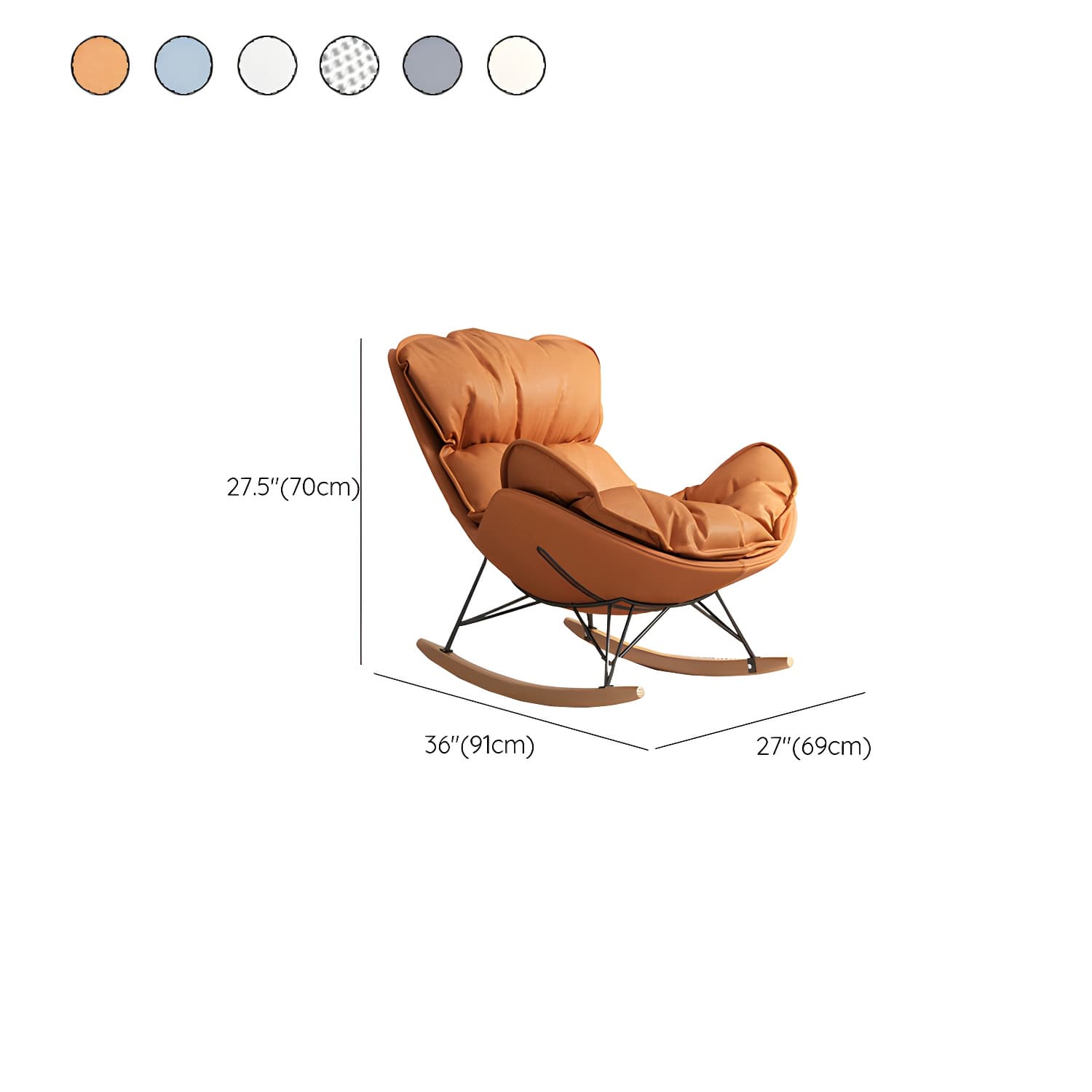 Modern Metal Rocking Chair with Upholstered Seat - Brown Legs, Removable Cushions - image 15