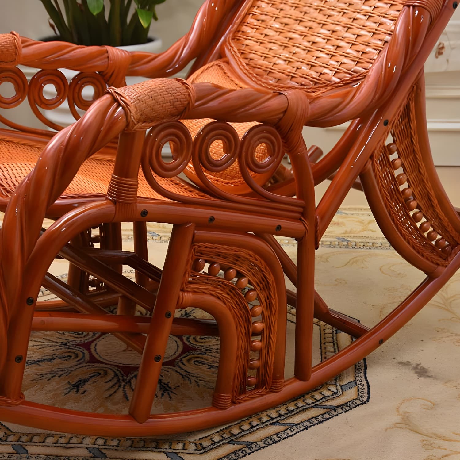 Espresso Rattan Rocking Chair Antique Reclining Rocker Chair 24.4" x 47.2" x 36.2" - image 14
