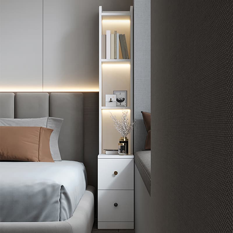 Modern Wood Open Storage Nightstand with 2drawers 3 shelves Height 160cm - Extra Tall Brown Design - image 3