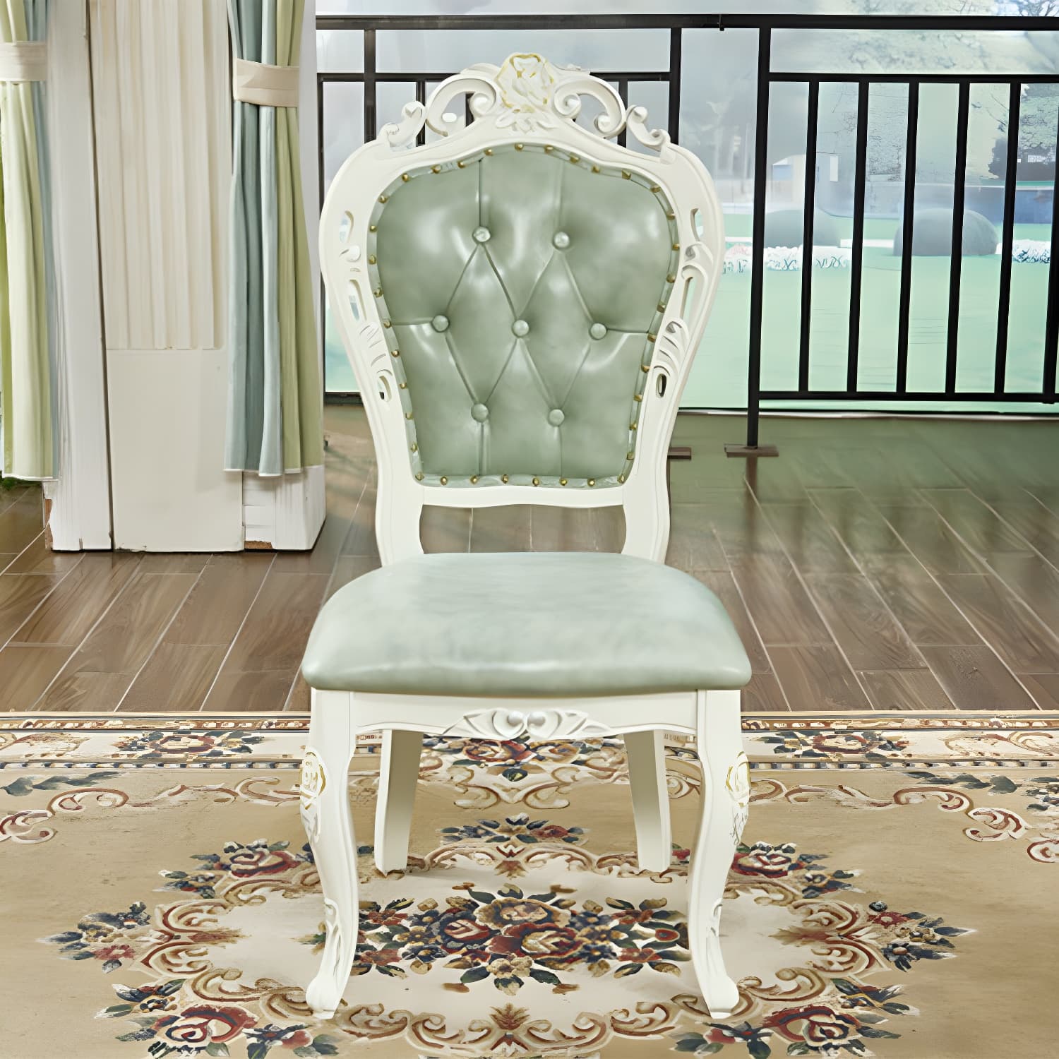 Victorian Rubberwood King Louis Back Chair Matte Finish Leather Dining Chair (Set of 2) - image 12