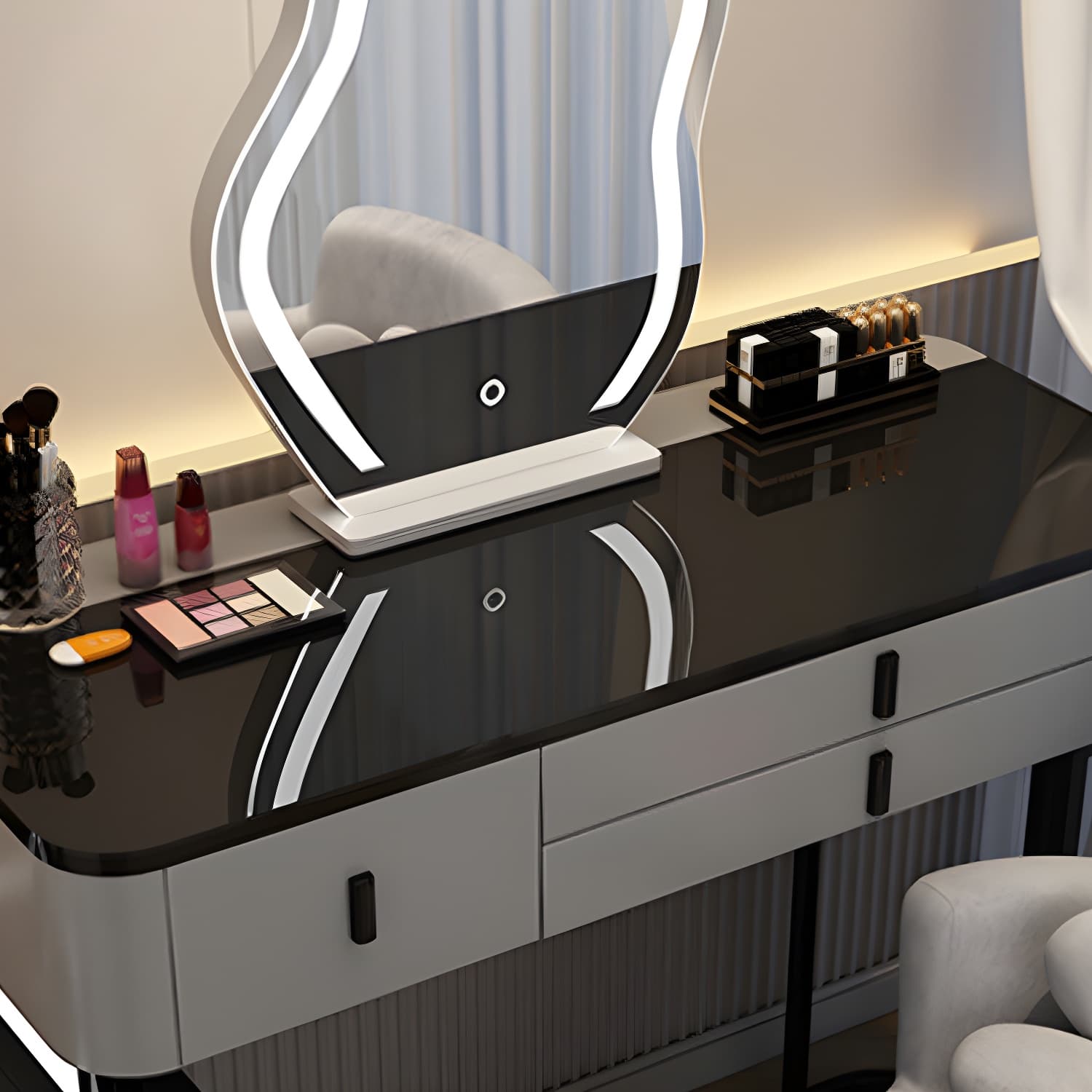 Glam Glass Top Mirrored Vanity Desk and Stool Set with 5 Drawers - image 12