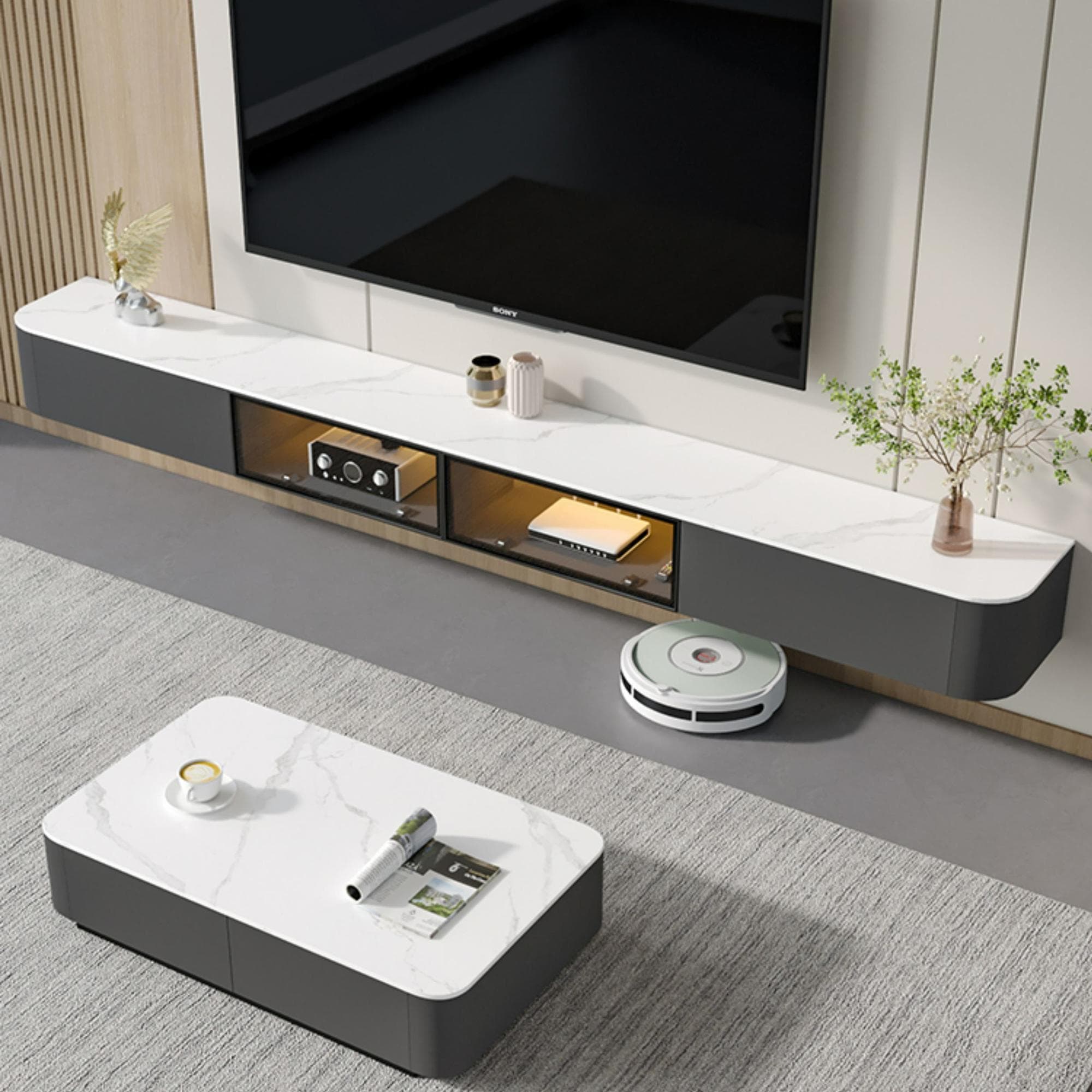 Rectangle TV Stand With Light In Living Room - image 3