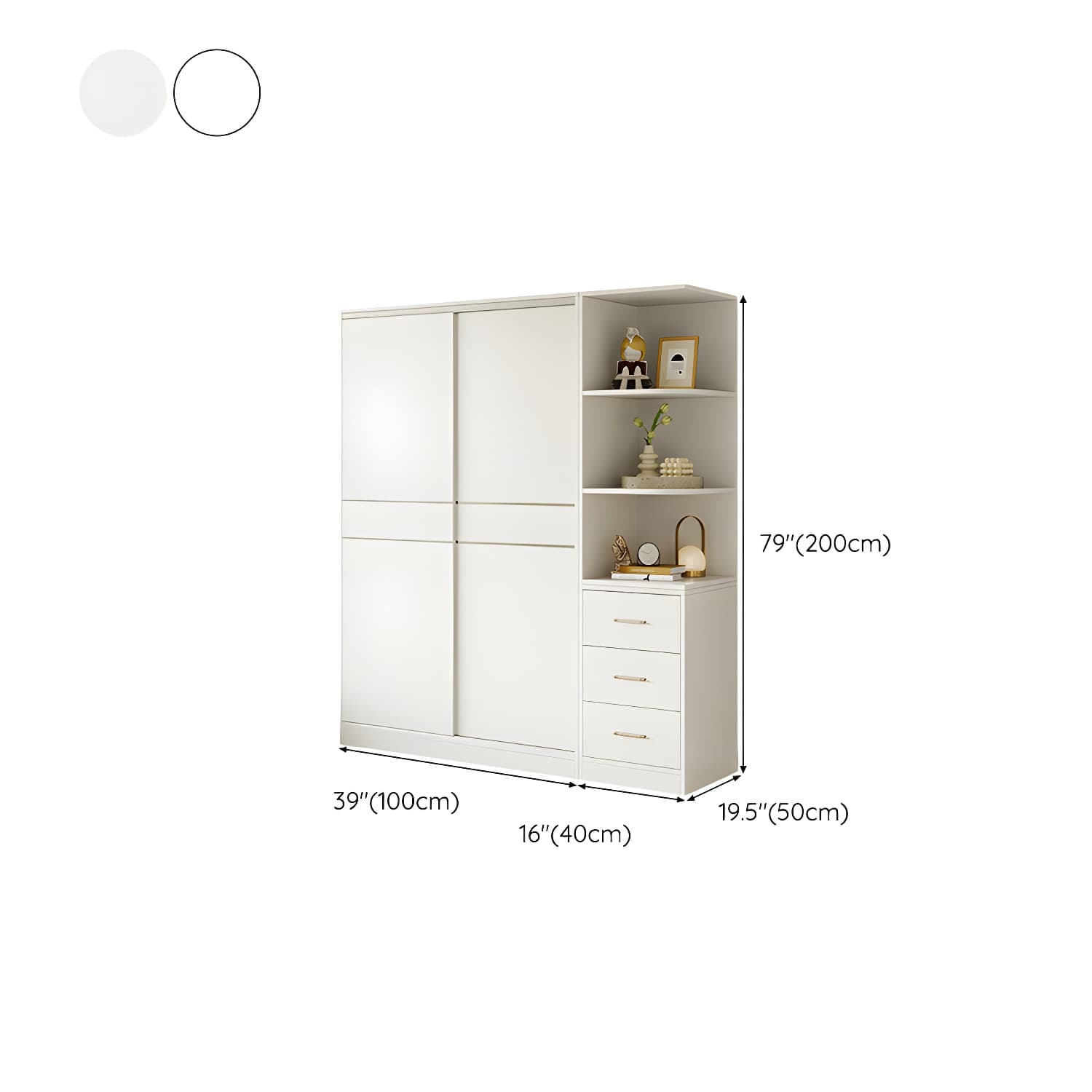 Fashionable Sliding Door Storage Wood Wardrobe with Metal Clothing Rod and Shelves in White Color - image 24
