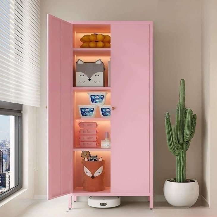 Modern Lacquered Finish Metal Accent Cabinet with 5 Cabinets and Adjustable Shelves - image 17