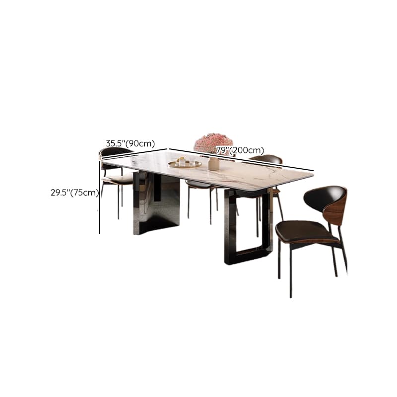 Dining Table Set with Slate Stone Top, Two-sided Pedestal, Padded Chair, Back, for 6 People/4 People in White - image 17