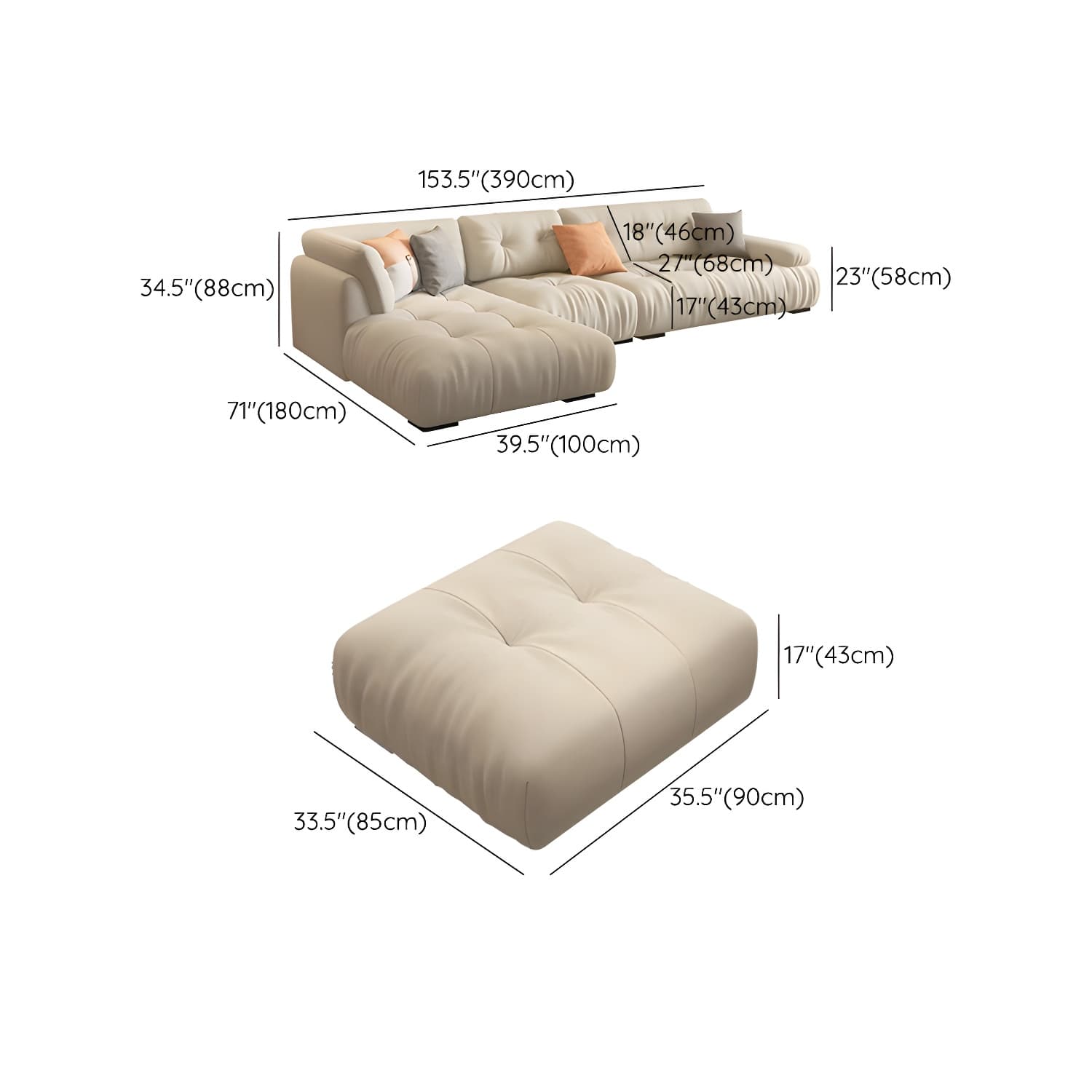Flannel Upholstered Sectional Sofa in Gray with Scandinavian Wooden Frame - image 28