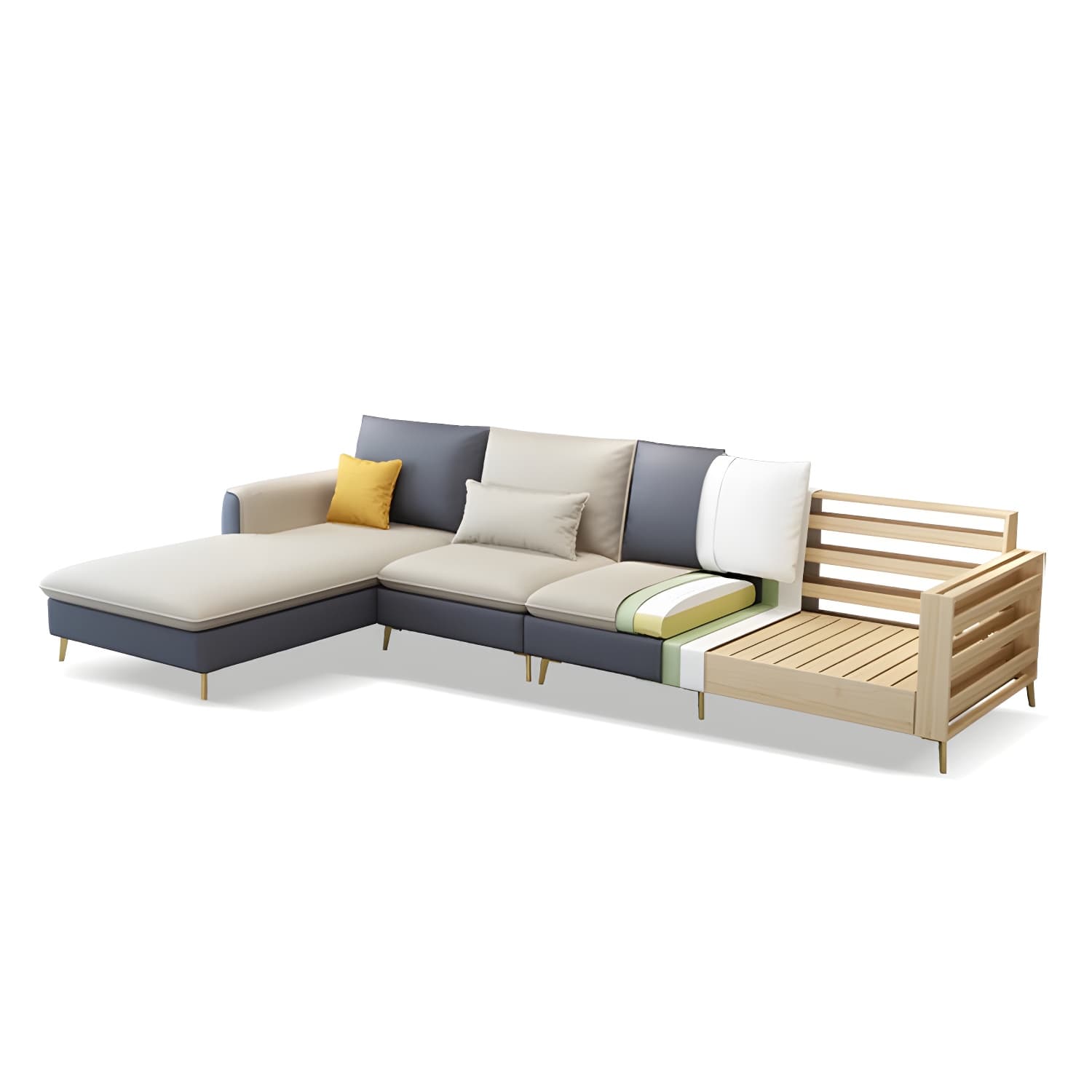 Glam Beige Tech Cloth Sectional Sofa with Pine Frame in Stationary Design - image 8