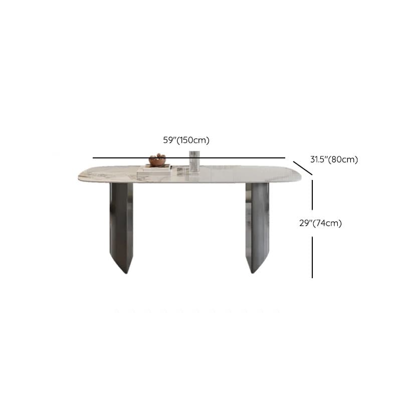 Dining Table Set with Slate Stone Top, Two-sided Pedestal Base, Fixed Table, Padded Chair with Back, in White - image 7