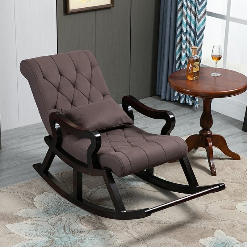Traditional Wooden Rocking Chair with Tufted Upholstery and Track Arms - image 4