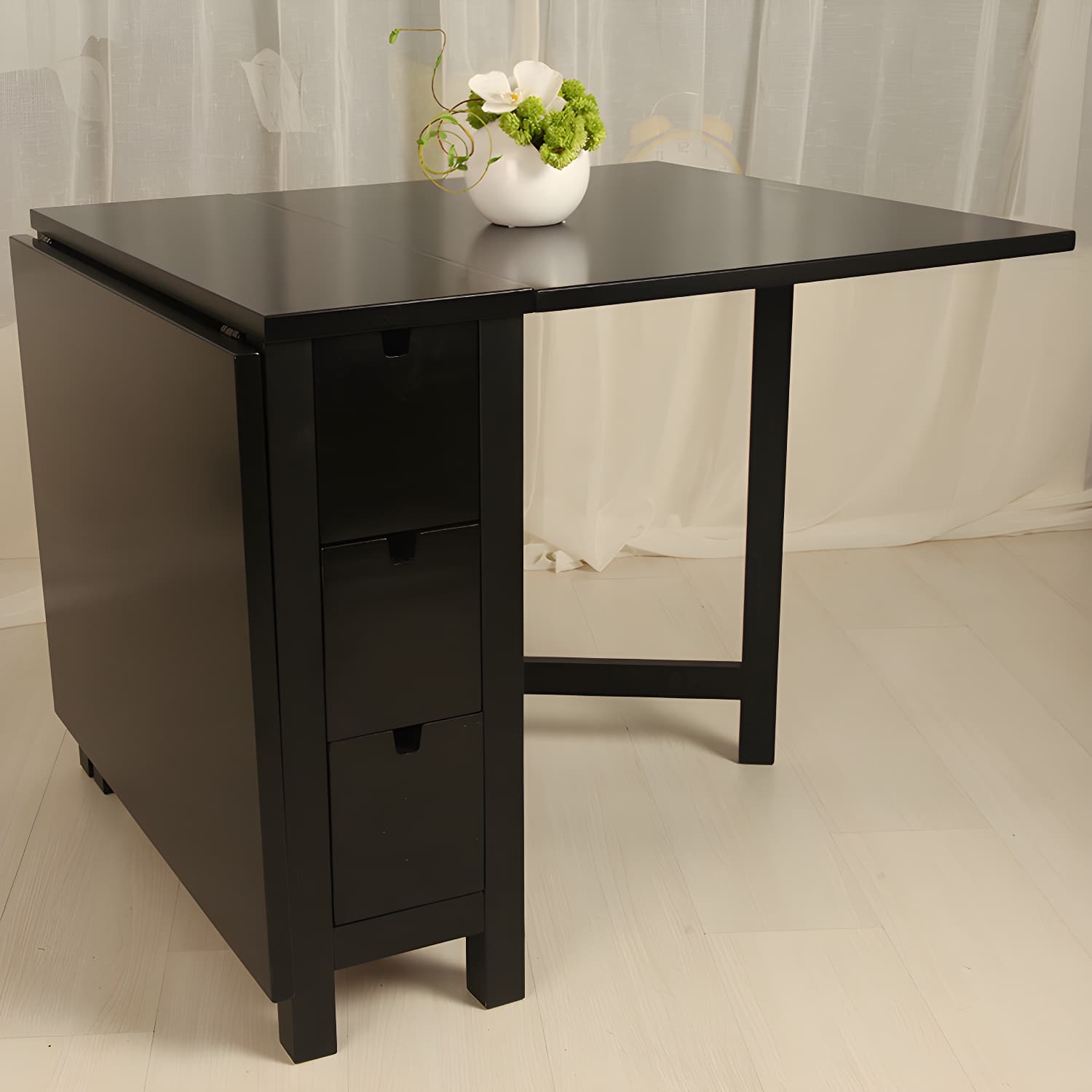 Modern Style Rectangle Solid Wood Drop-Leaf Dining Table, 59"L x 31.5"W x 29.5"H