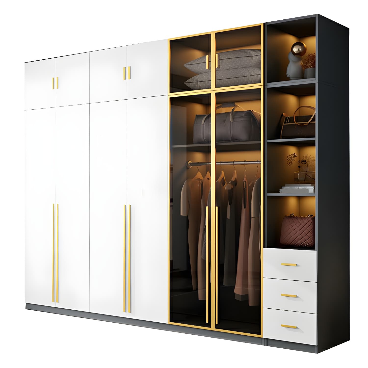 Contemporary Color Block Glass Doors Combination Armoire with Shelves Storage - image 5