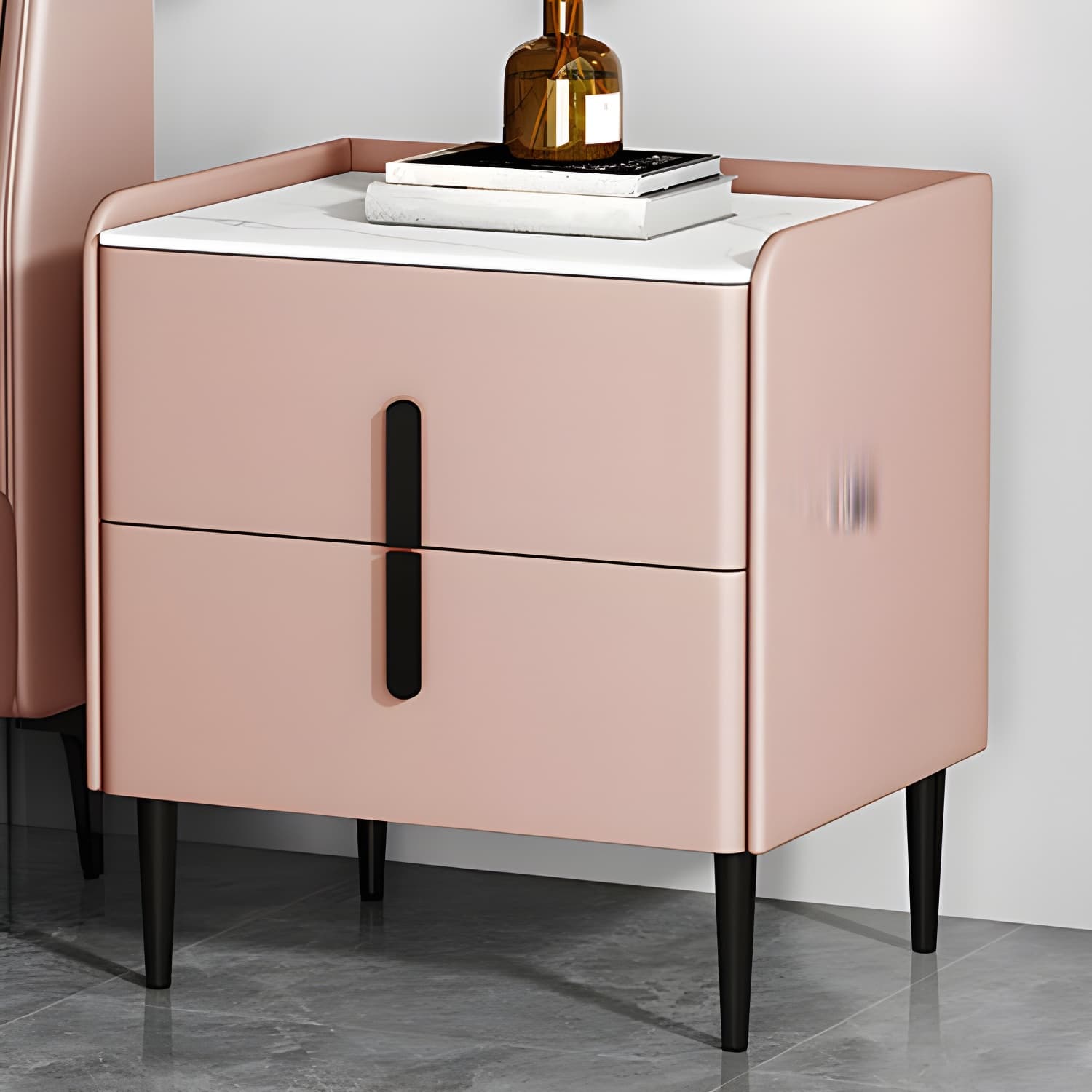 Stone Accent Table Nightstand Modern Bedside Cabinet for Bedroom - image 19