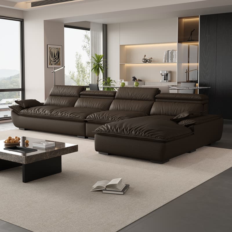 L-Shape Leather Sofa Recliner in White/Espresso/Beige with Right Hand Facing Orientation - image 4
