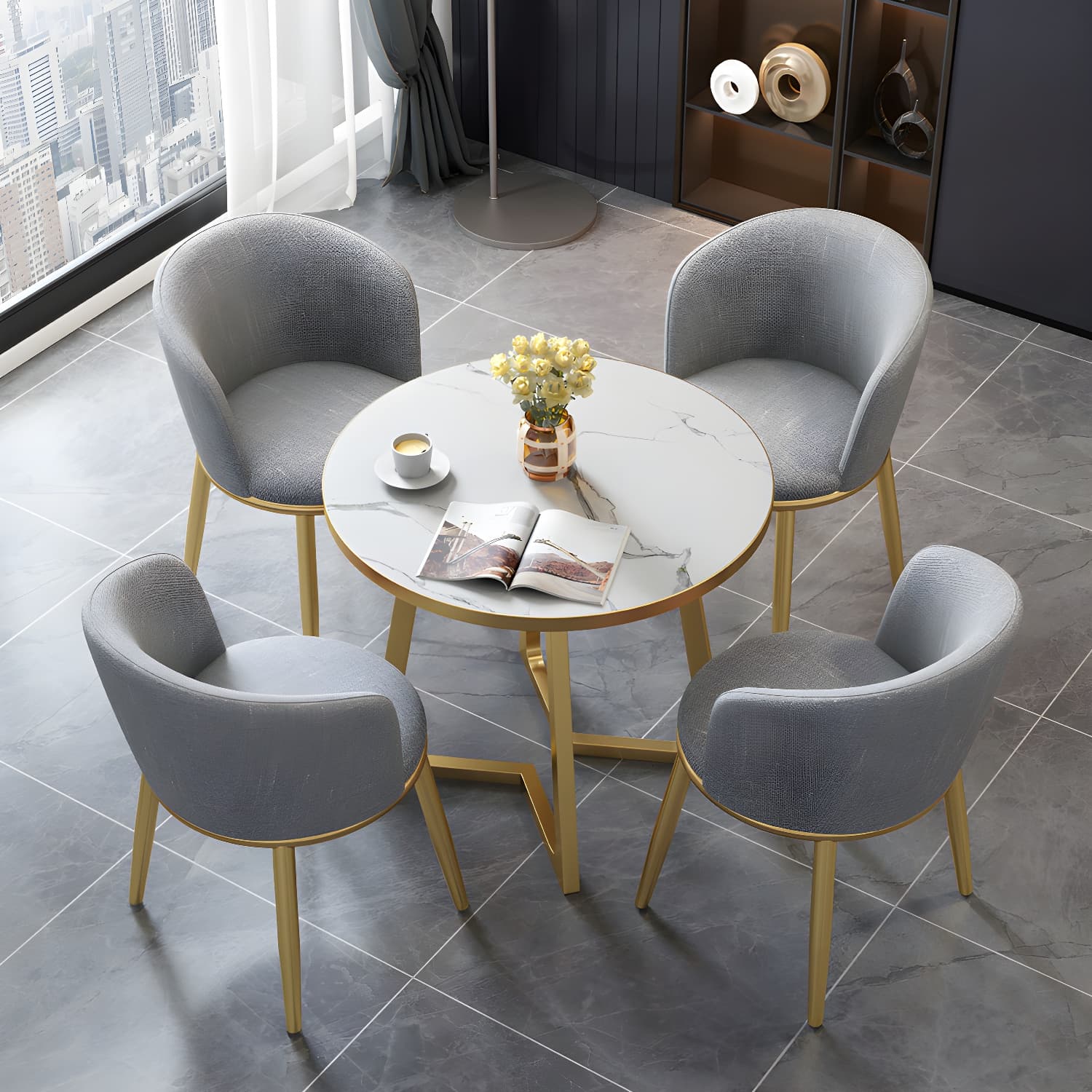 5 Piece Round Shape Wood Top Dining Room Chair and Table Set - image 8