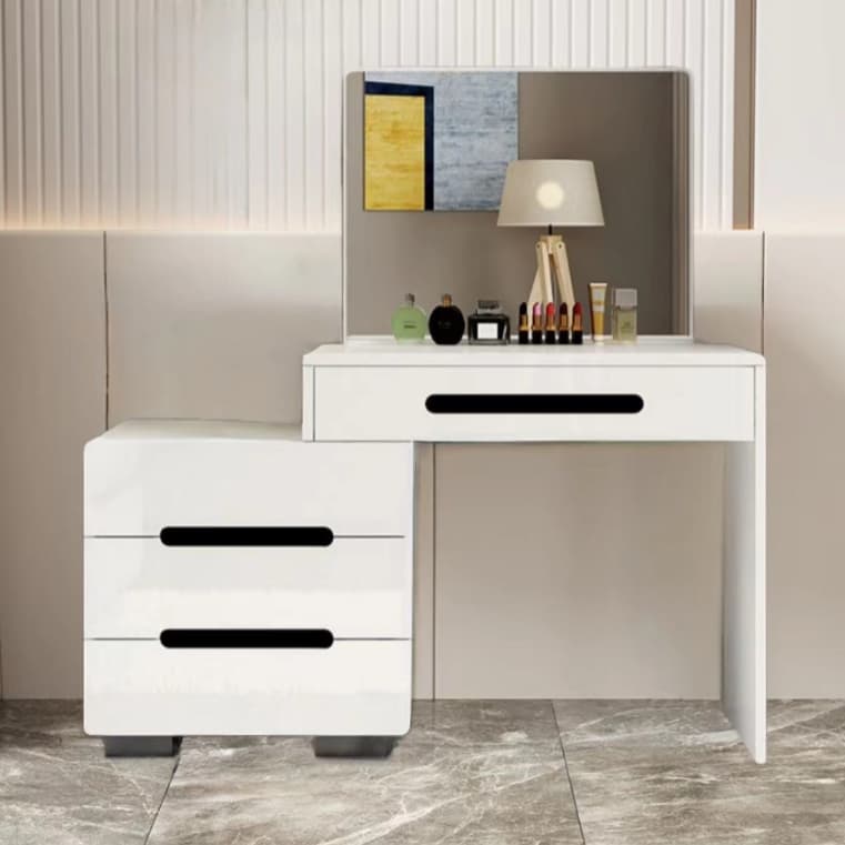 Modern 48'' White Wood Makeup Vanity & Stools with Drawers Self Close or Reserve Installation - image 5