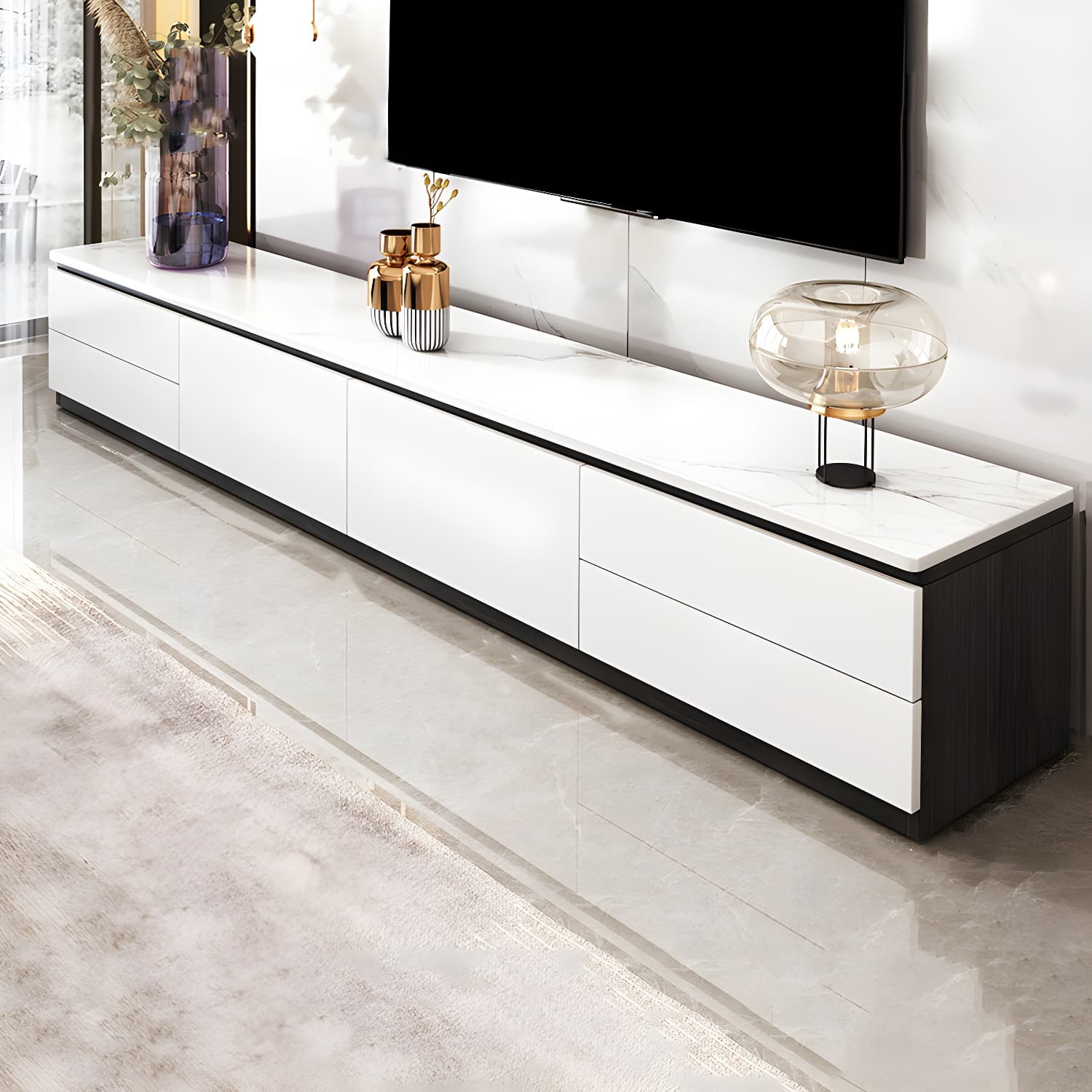 Stone Contemporary with Drawers Wood with Cabinet Media Console - image 8