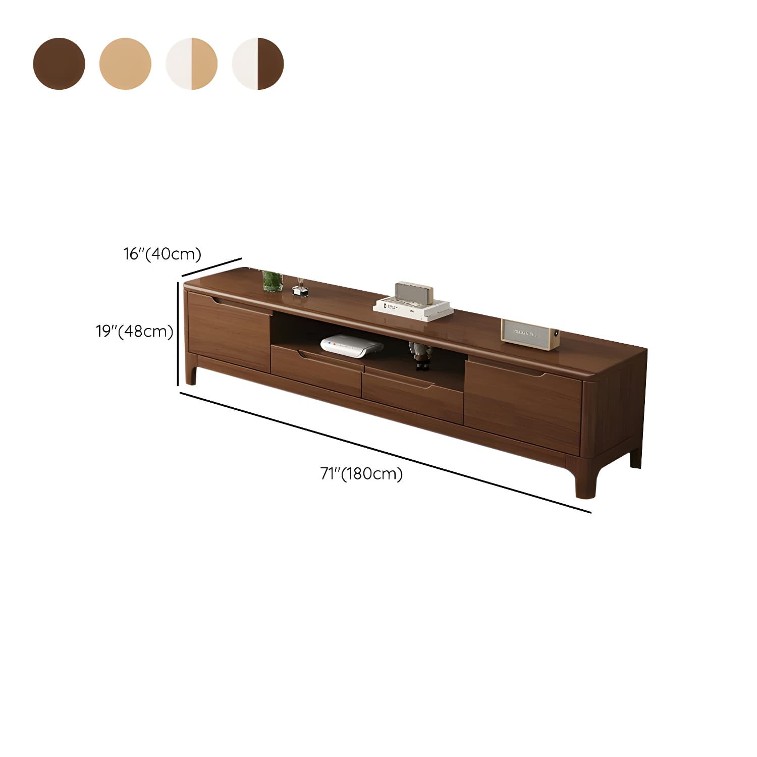 Scandinavian Low Profile 40cm Wide Wood TV Stand with Two Drawers and Cabinet No Assembly Required - image 15