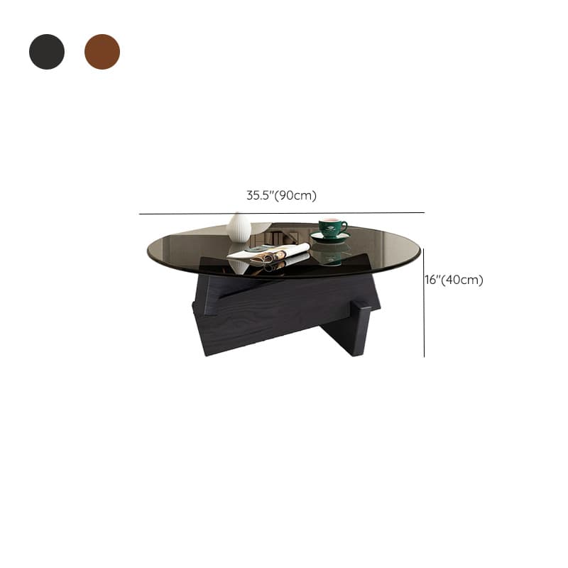 Stylish Round Glass Coffee Table with Tempered Top and Abstract Wood Base - image 20