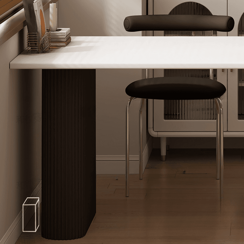 Minimalist Dining Table Set with White Slate Top and Two-sided Pedestal Base, Featuring a Fixed Table - image 8