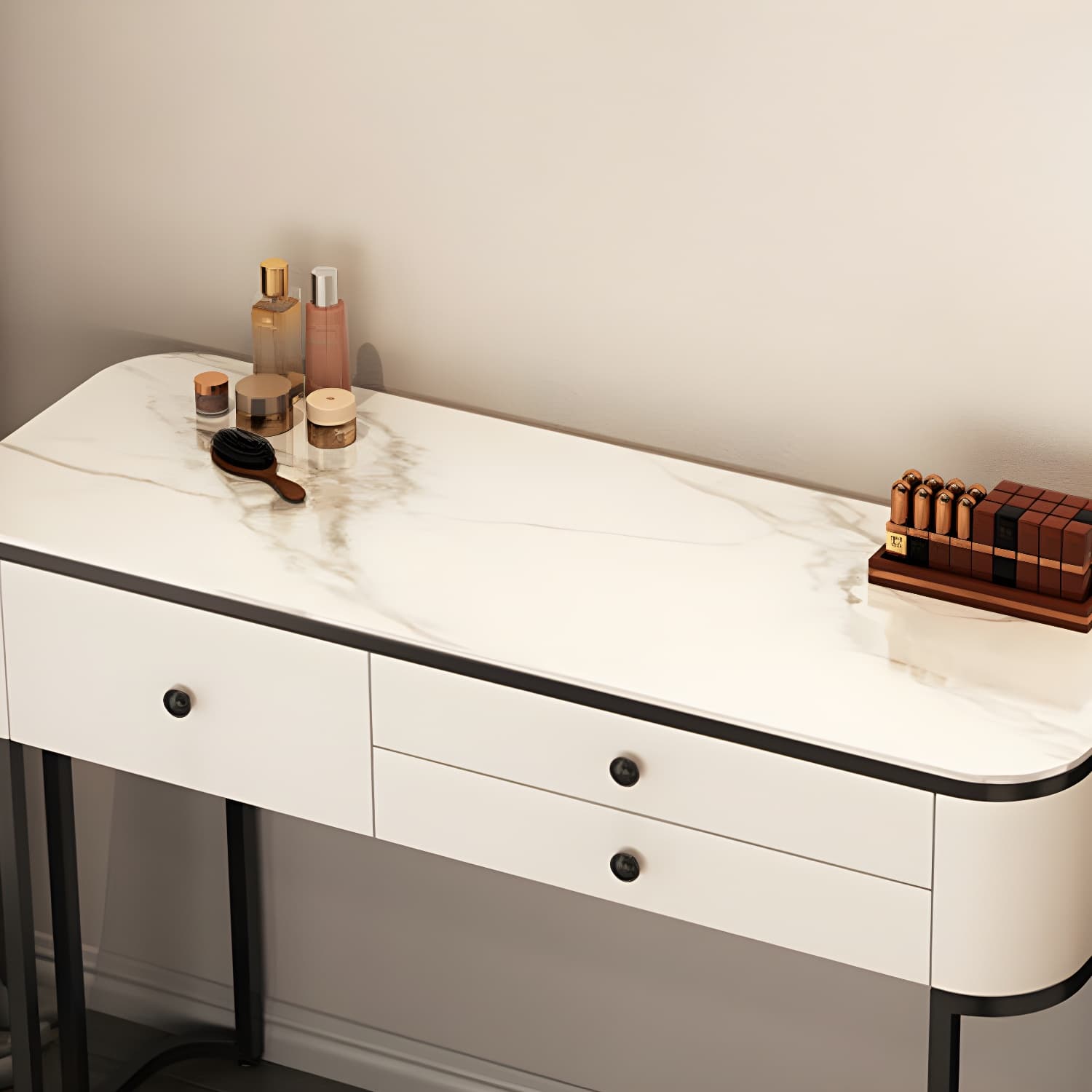 Contemporary Marble and Wood Vanity Table and Stool Set Glam Vanity Dressing Table - image 9