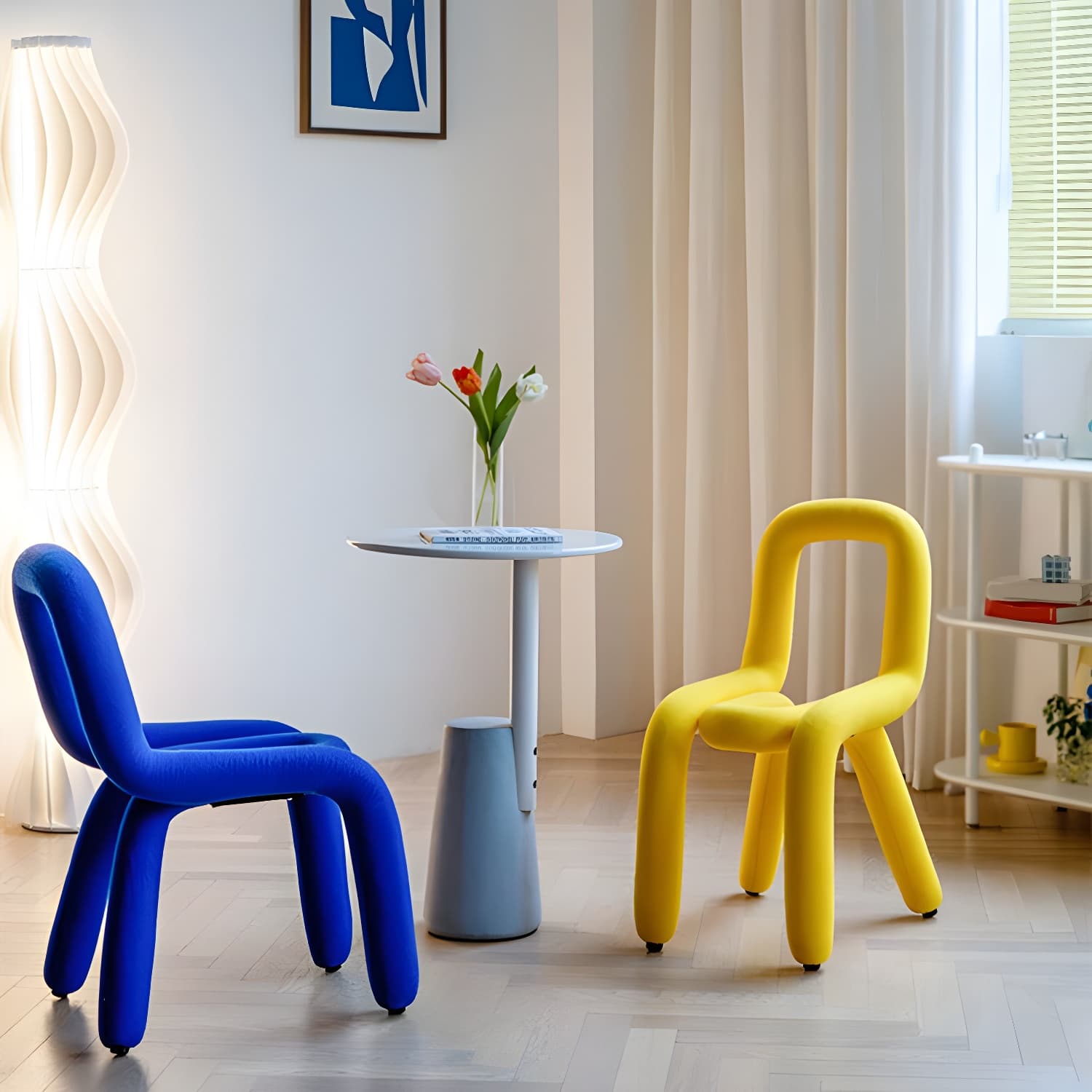 Scandinavian Style Velour Side Chair with Open Back and Metal Legs for Kitchen & Dining - image 16