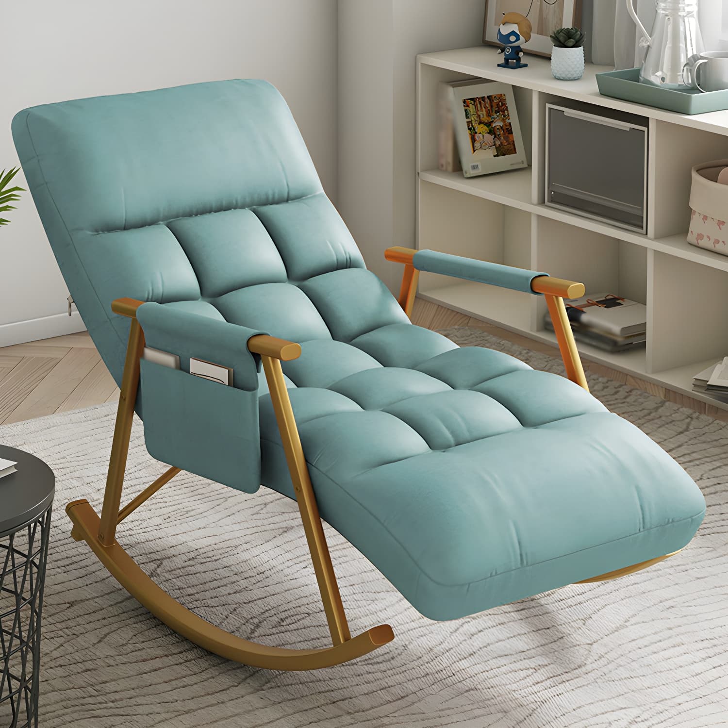Faux Leather Rocking Chair Modern Style Rocker Chair with Storage - image 17
