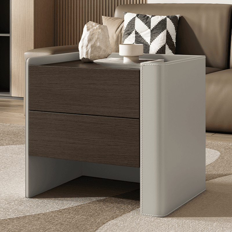 Simplistic Drawer Storage Nightstand with 2 Drawers, Wood Countertop, and Leg - image 5