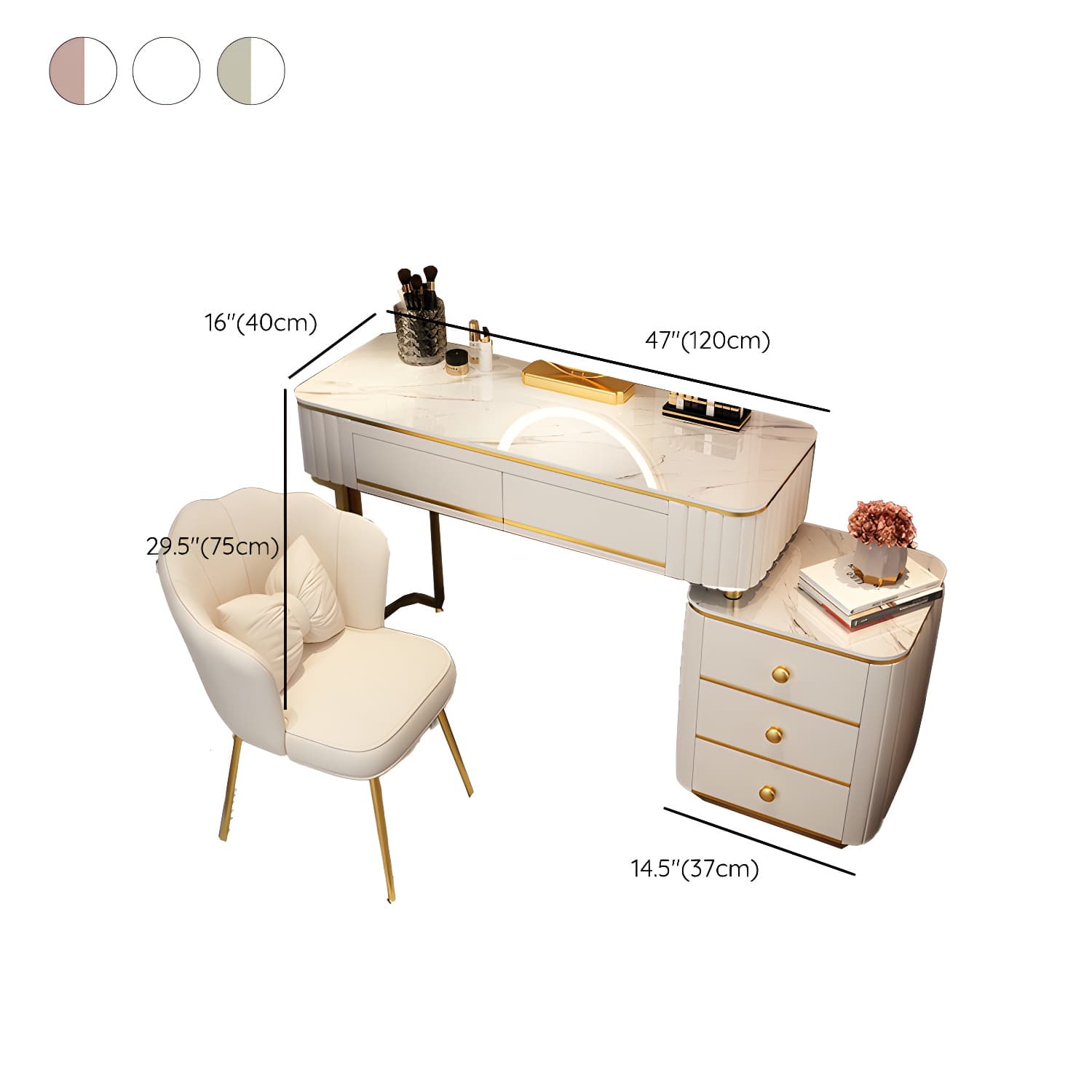 Contemporary Make-up Vanity with White Wooden Top for Bedroom - image 24