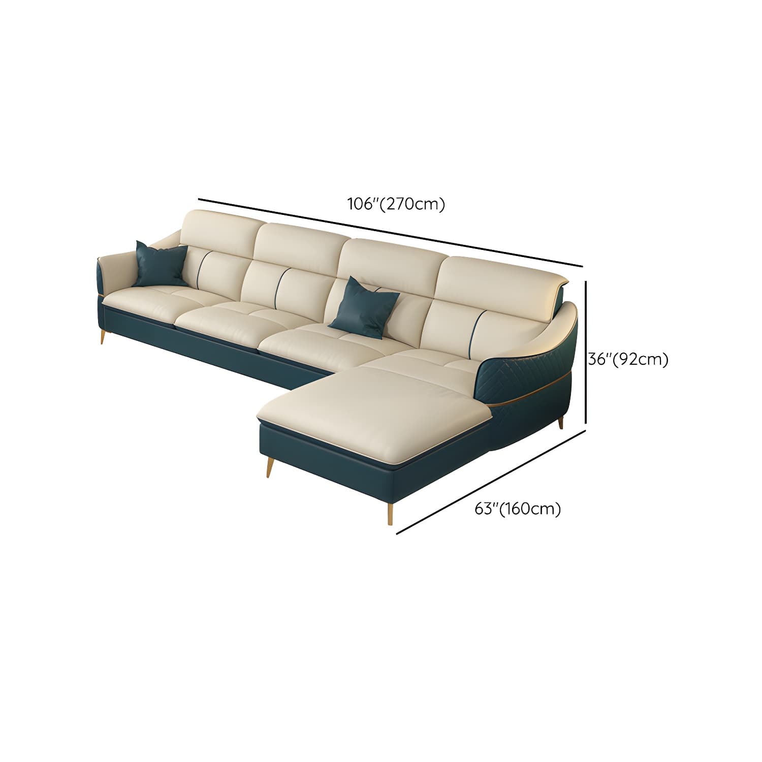 Modern Beige Leather Stationary Sectional Sofa with Cushion Back - image 16