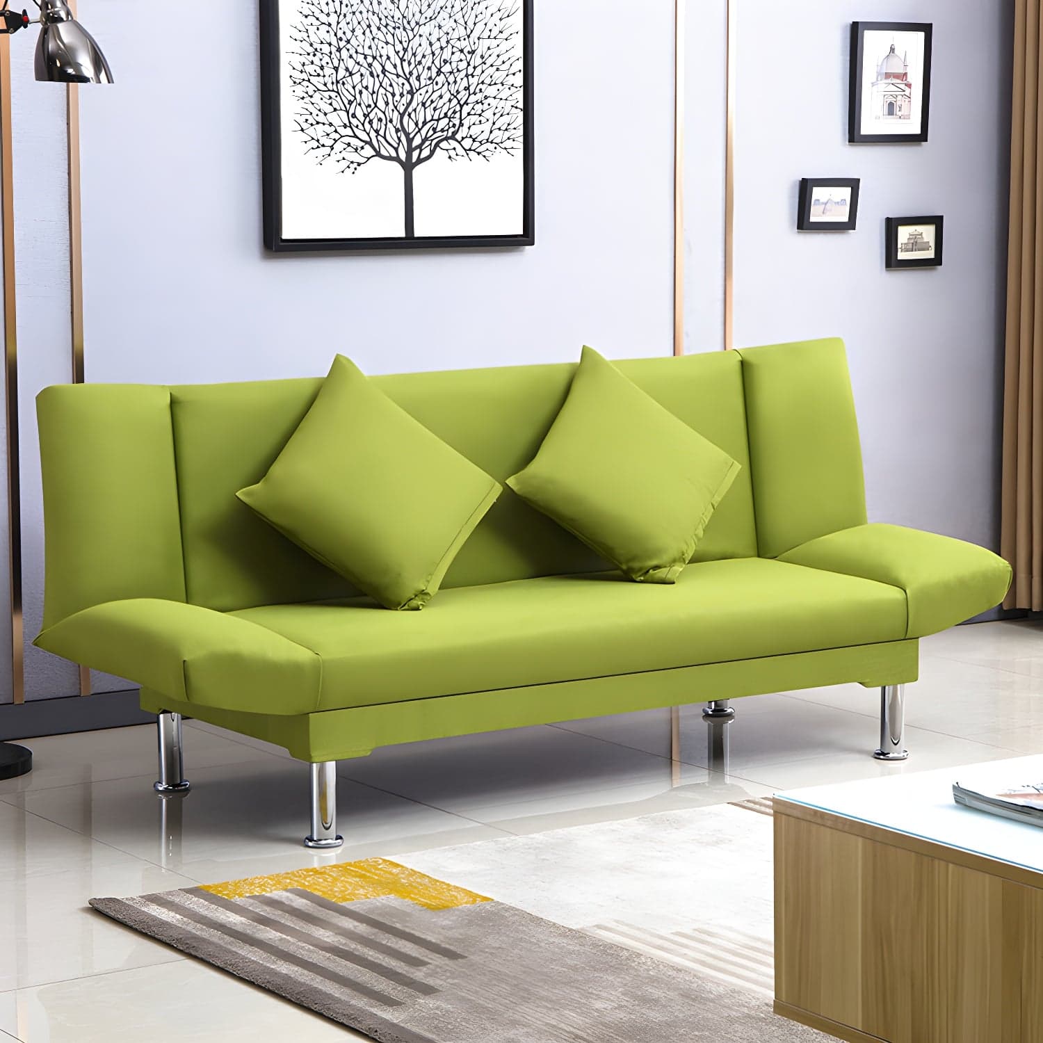 Silver Transitional Modern Tight Back Sofa Bed 29.53"High Armless Sofa Bed
