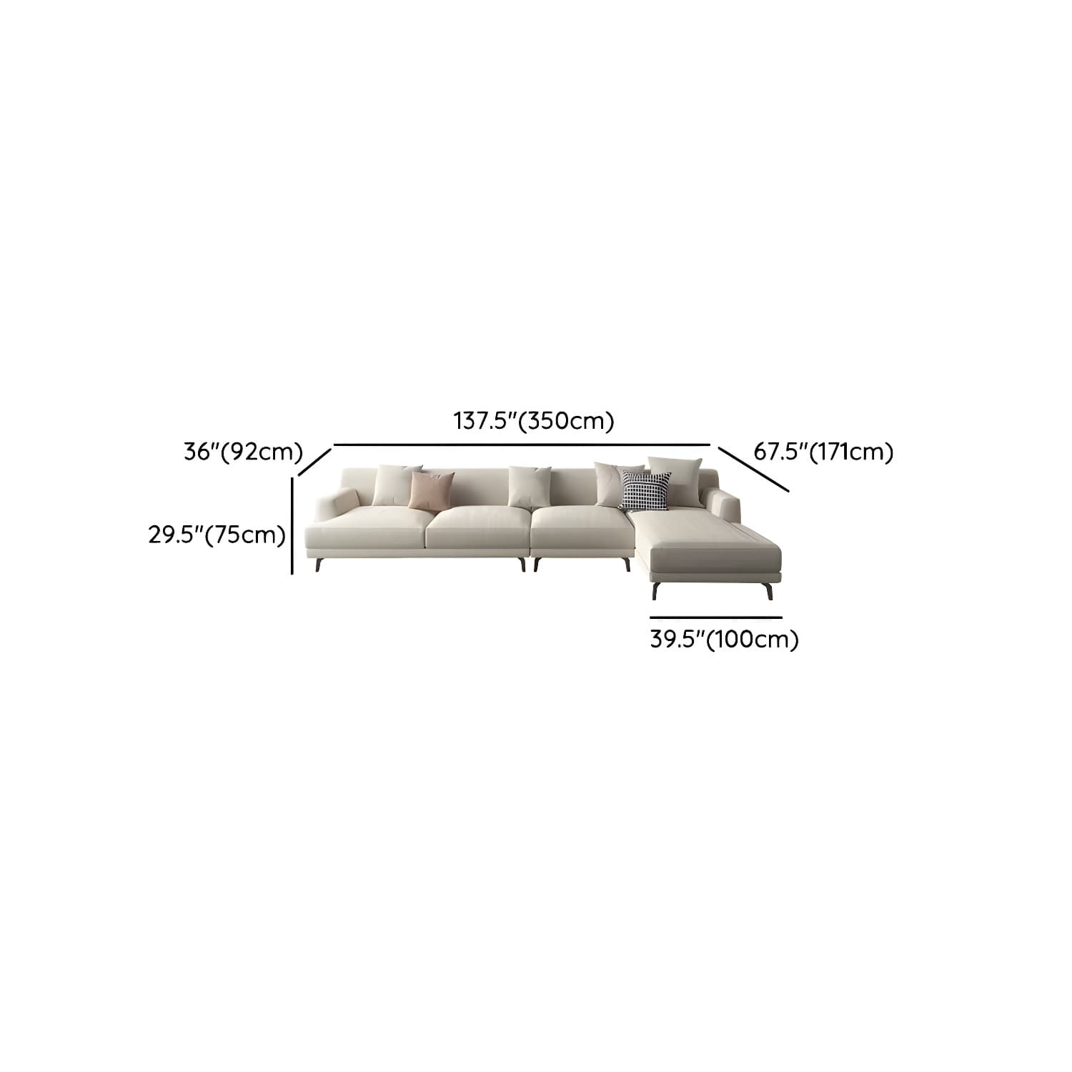 Modern Beige Cotton and Linen Sectional Sofa with Pine Wood Frame - image 22