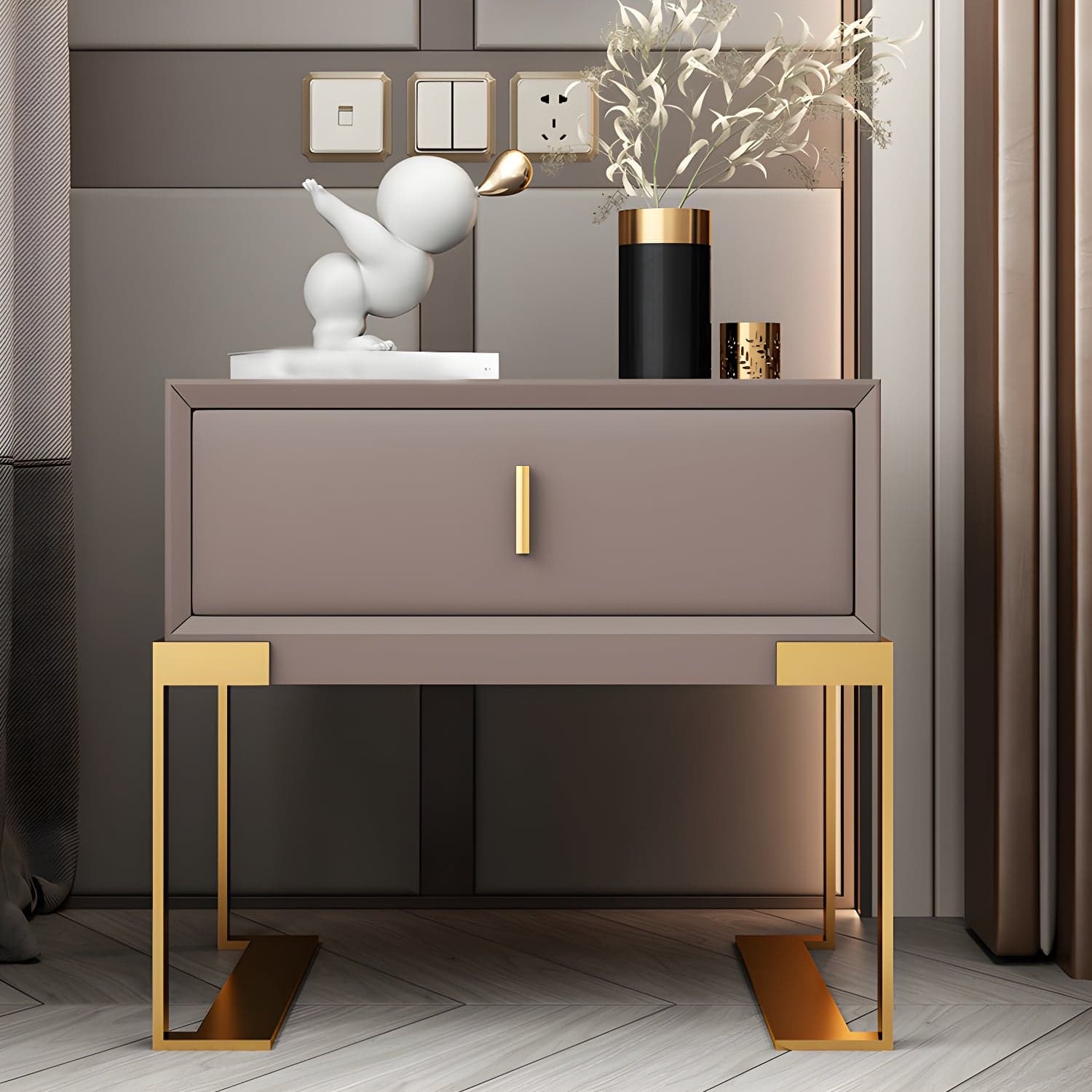 20'' Tall Glam Accent Table Nightstand Drawer Storage Faux Leather Nightstand with Legs - image 3