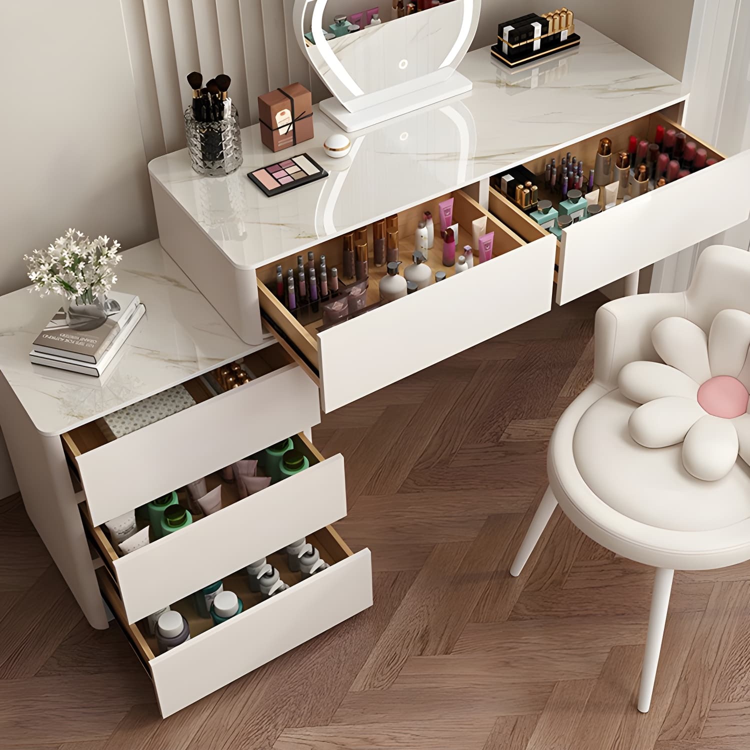Modern Wood Makeup Vanity with Soft Close Drawer Glides & 2 Drawers - image 11