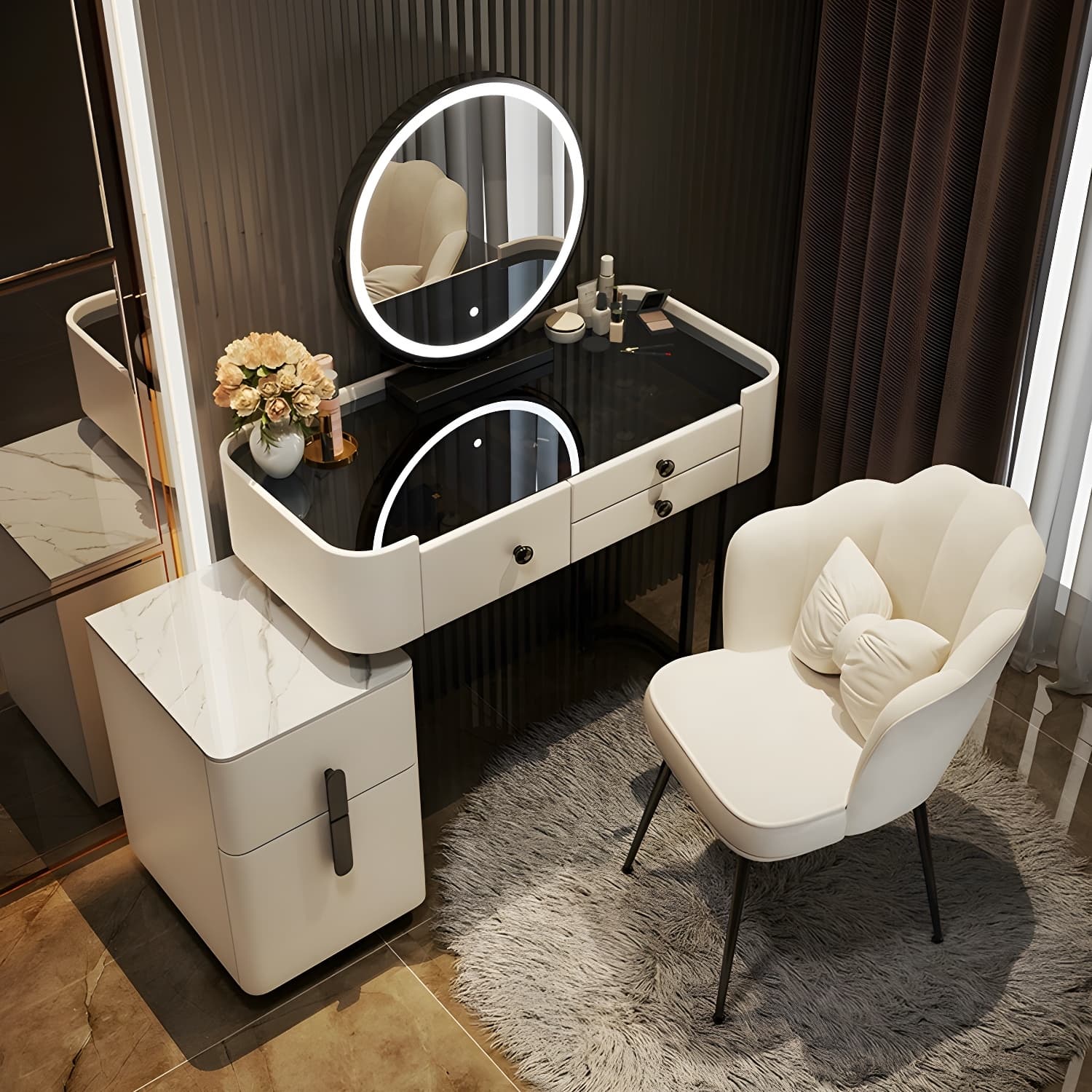 Contemporary Slate Countertop Adjustable Makeup Vanity with Drawers for Bedroom - image 3
