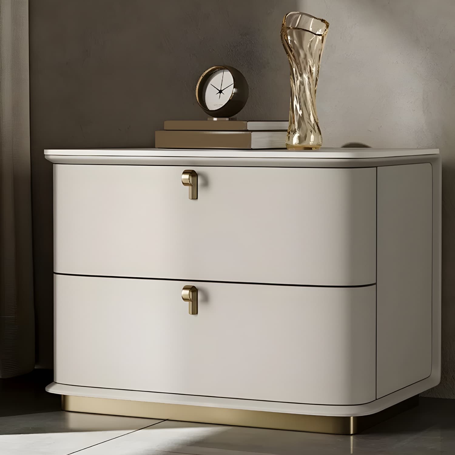 Modern Faux Leather Drawer Storage Nightstand with Stone Table Top - image 11