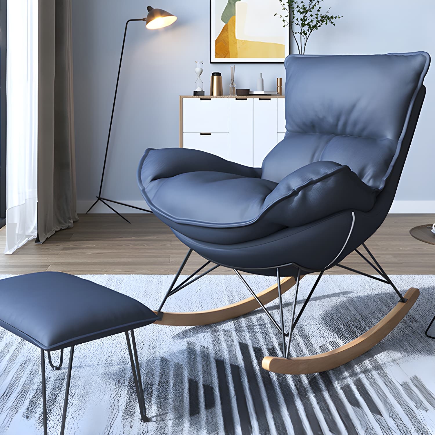 Contemporary Rocker Chair Antique Finish Rocking Chair with Ottoman - image 15