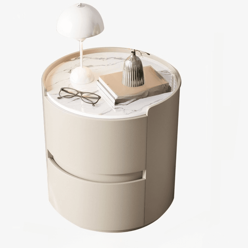 Minimalist 2 Tiers Round Nightstand with Stone Countertop - image 7