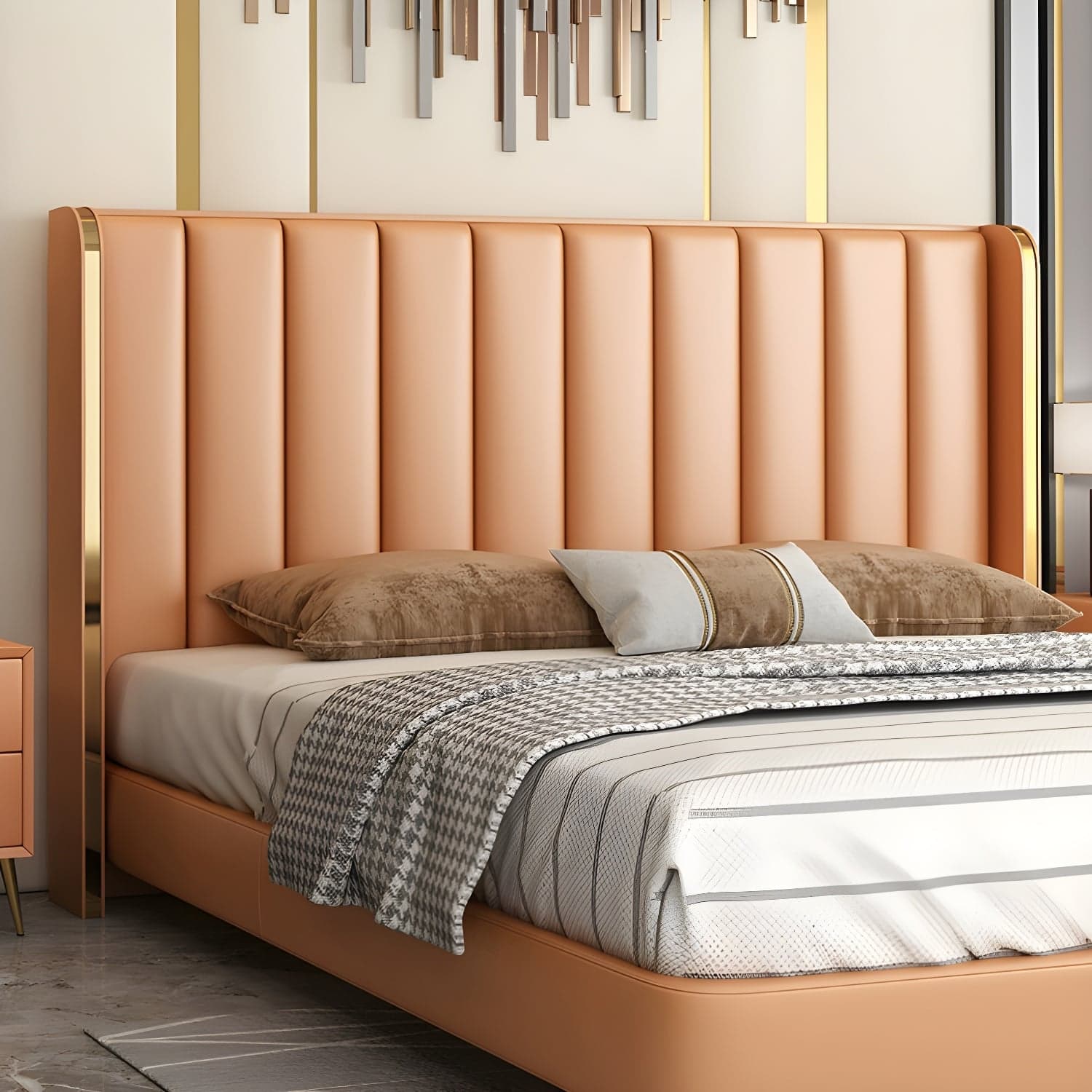 Modern Upholstered Leather Wingback Headboard with Wood Legs and Rectangular Shape - image 6