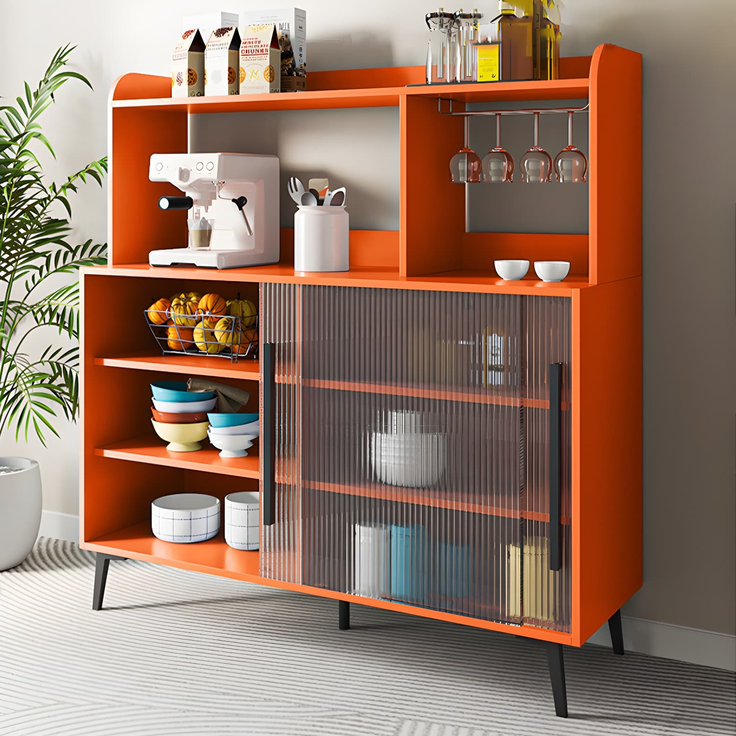 Contemporary Engineered Wood Glass Door Sideboard with Shelf for Dinging Room - image 14