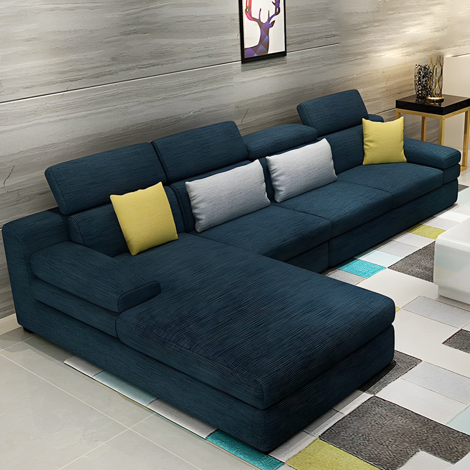 Modern L-Shape Sofa Chaise in Large Size with Cushion Back and Sponge Seat Fill
