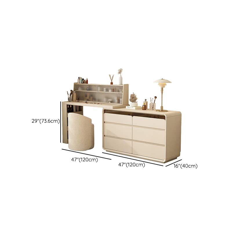 Simplistic Large Vanity Set with Lumber Table Top, White Seat, and Scalable Design Featuring 6/3/9 Drawers - image 7